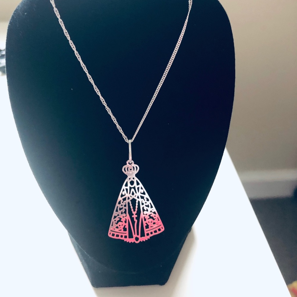 Mother Mary Necklace 18k White Gold Plated